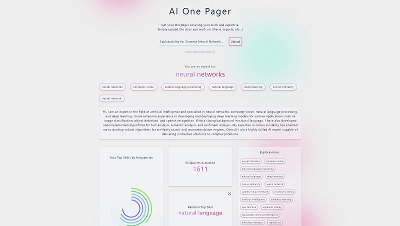 AI One Pager interface